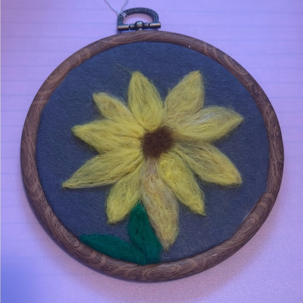 Handmade Yellow Felt Flower Hoop Wall Art - Neutral Backing
